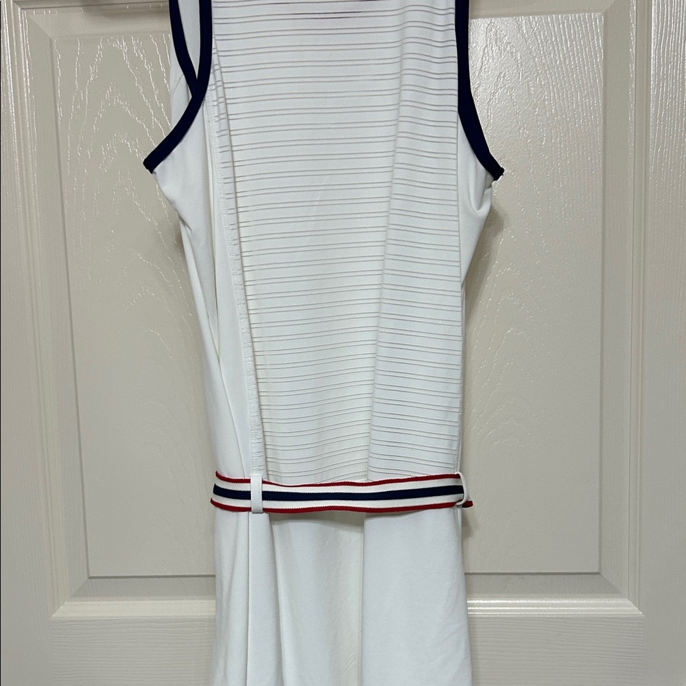 Tail White Mini Dress Tennis Apparel with Red and Blue Trim and Adjustable Belt - Picture 8 of 8